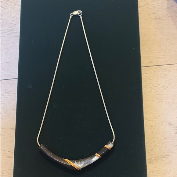 Eclectic Reversible Silver Chain with Wood Carved Design Necklace - Picture 2 of 5